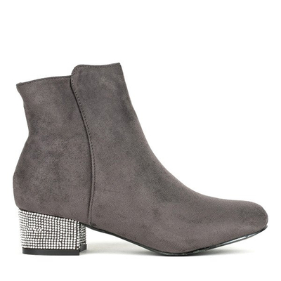 Сірі ботильйони на каблуці зі стразами Iced Crystals - Взуття