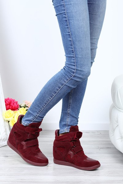 Burgundowe sneakersy na koturnie Jana- Obuwie