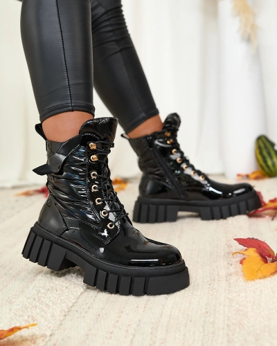 Royalfashion Dámské lakované černé kozačky Wefetto