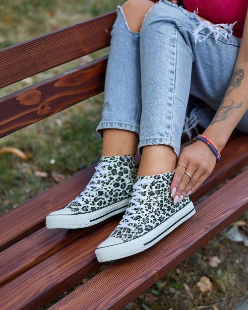 Royalfashion Жіночі бежево-коричневі високі кеди з модним малюнком Jungle Jive