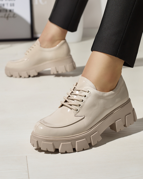 Dámské světle béžové lakované šněrovací boty Ginara - Obuv