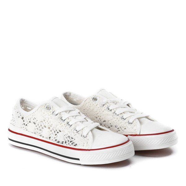 Białe trampki z koronkowym wykończeniem Envine - Obuwie