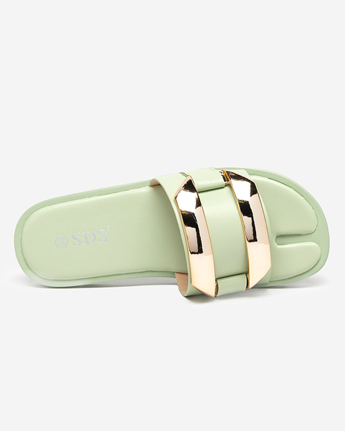 Зелені жіночі шльопанці з золотим оздобленням Kedino
