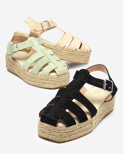 Бежеві жіночі босоніжки з екозамші на платформі Keniso