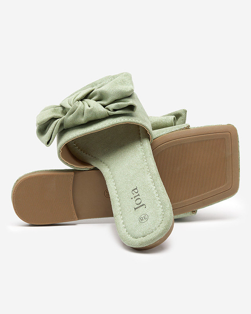 Зелені жіночі шльопанці з бантом Kelisso
