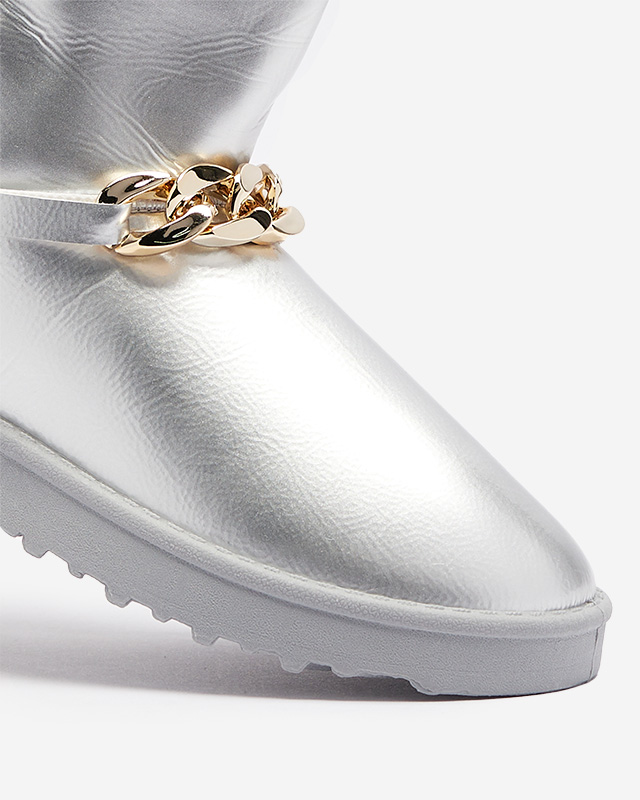 Dámské lakované sněhule z ekokůže ve stříbrné barvě Plerussi- Obuv