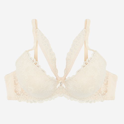 Жіночий бежевий мереживний бюстгальтер Push-Up з бретелями - Нижня білизна