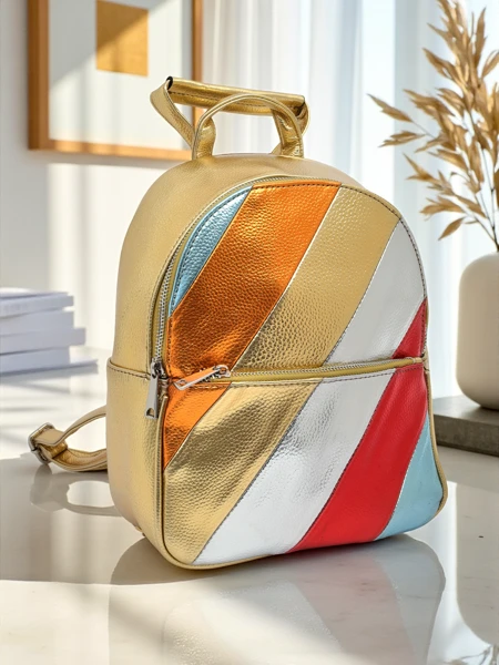Royalfashion Dámský batoh z ekologické kůže s metalickými pruhy