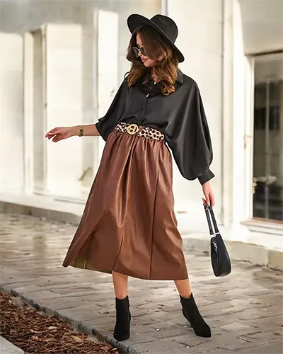 Жіноча спідниця-міді RoyalFashion з еко-шкіри