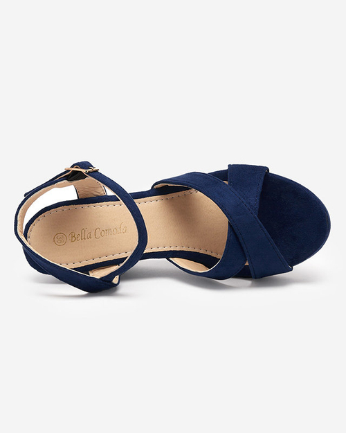 Темно-сині жіночі босоніжки на танкетці Deklis