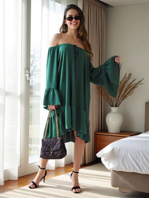 Royalfashion Жіноча сукня в іспанському стилі з рюшами, оверсайз