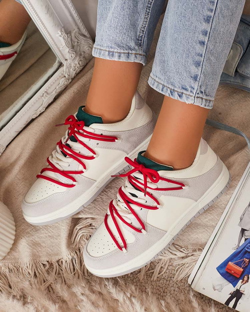 Біло-сірі жіночі спортивні кросівки з червоними шнурками Olierinc - Взуття