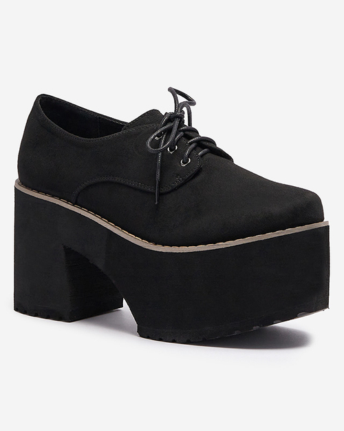 Чорні жіночі напівчеревики на шнурівці на суцільній підошві Lobera - Взуття