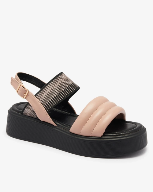 Рожево-чорні жіночі босоніжки на товстій підошві Uvino- Footwear