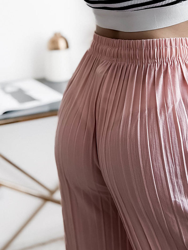 Růžové dámské široké plisované kalhoty palazzo - Oblečení
