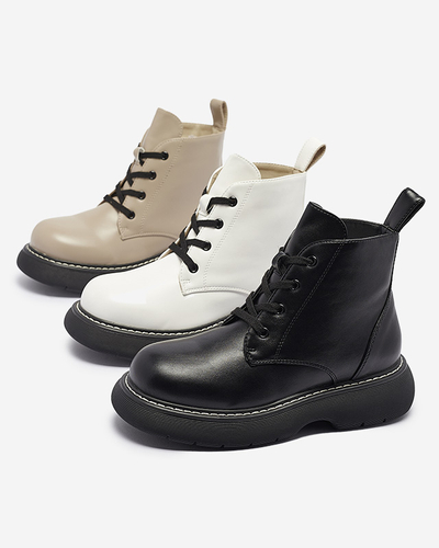 Černé dámské kozačky z ekokůže na pevné podrážce Getys - Obuv