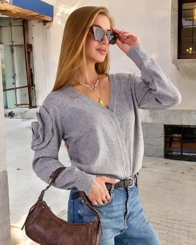 Royalfashion Dámský svetr bez knoflíků