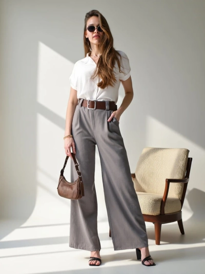 Royalfashion Широкі жіночі штани з поясом