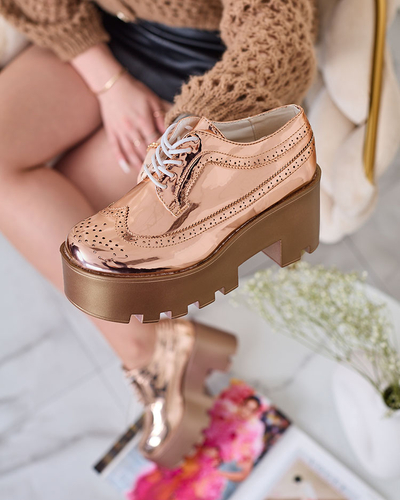 Royalfashion Рожево-золоті жіночі напівчеревики на високих підборах Kiaceas