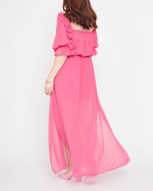 Жіноча іспанська сукня максі кольору фуксія - Одяг