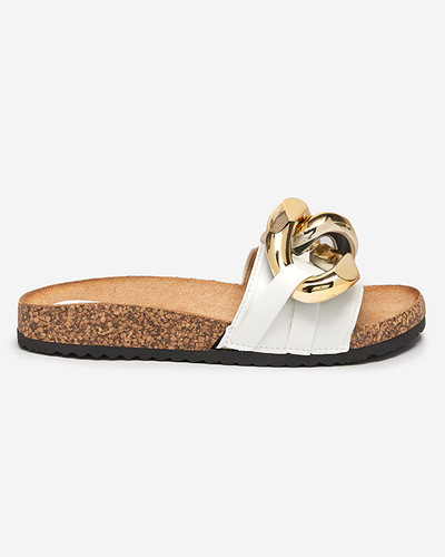 Dámské sandály Athenis Bianco Royalfashion – ekologická kůže, zlatý řetěz