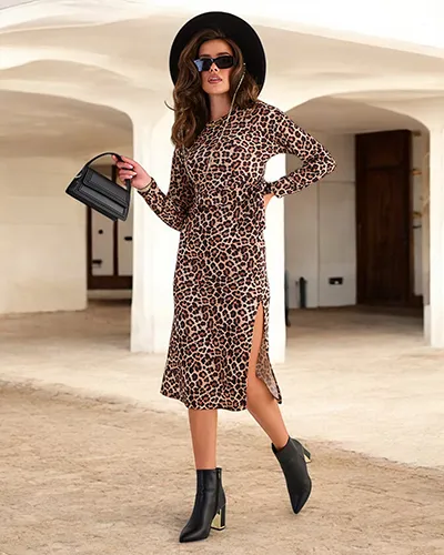 Royalfashion Dámské midi šaty s leopardím vzorem