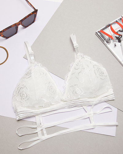 Dámská bílá podprsenka s krajkou a pruhy - Spodní prádlo