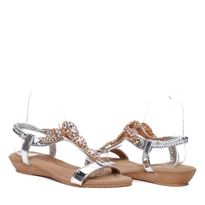 Srebrne sandałki z kryształkami- Obuwie