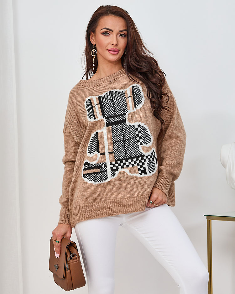 Royalfashion Světle hnědý dámský plyšový svetr