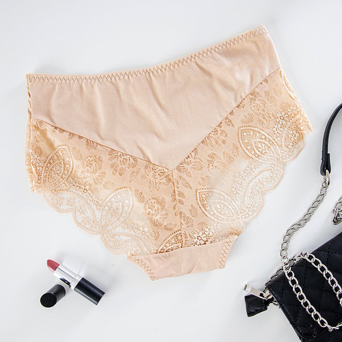 Бежеві жіночі мереживні труси PLUS SIZE - Нижня білизна