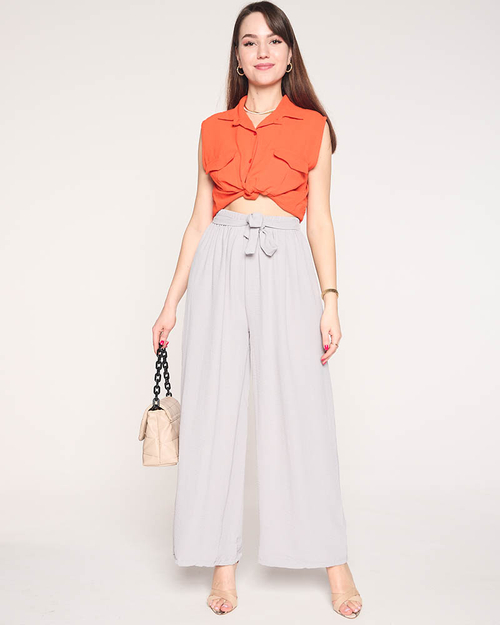 Жіночі широкі штани палаццо світло-сірого кольору - Одяг