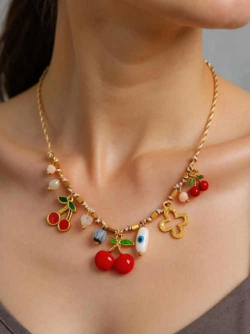 Намисто Atena Charm Cherry – золоті амулети вишеньки