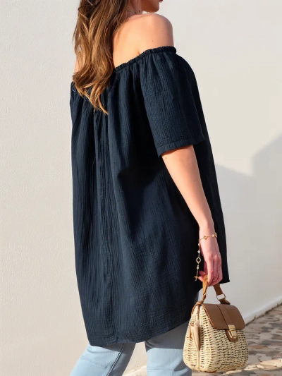 Royalfashion Блуза жіноча з бавовни, натхнена іспанським стилем, з декоративними гудзиками