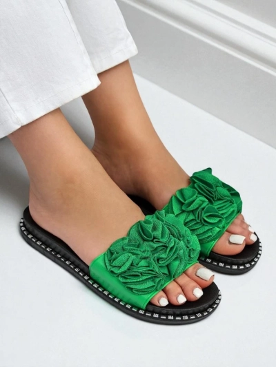 Royalfashion Dámské pantofle s plochou podrážkou Flora Verde