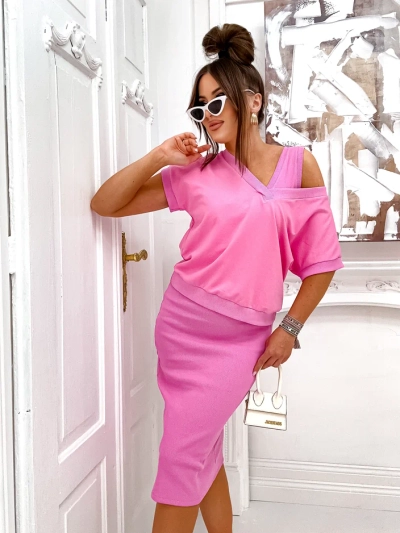Royalfashion Dámský set s topem, který odhaluje, a šaty ke kolenům