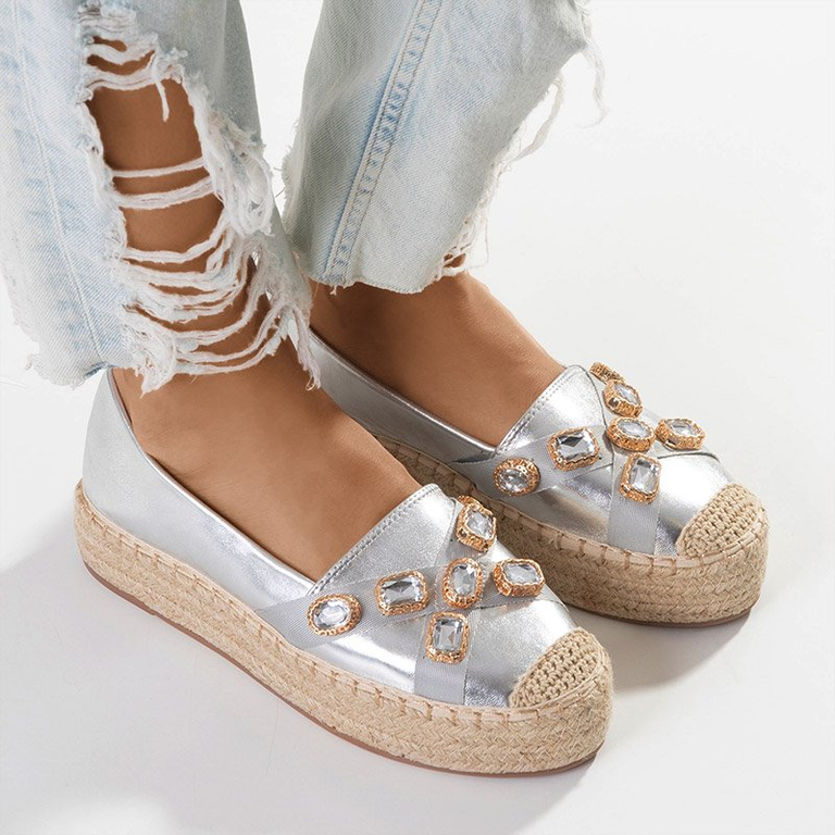 Dámské stříbrné espadrilky s krystaly Erilla - Obuv