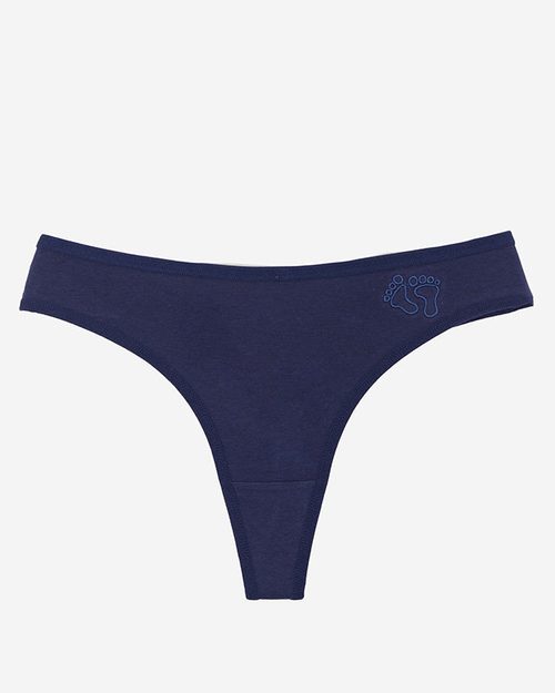 Жіночі темно-сині бавовняні стрінги з вишивкою - Нижня білизна