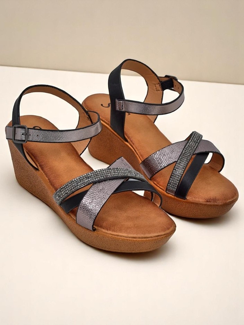 Royalfashion Жіночі wedges сандалі з стразами та блискітками Glittera