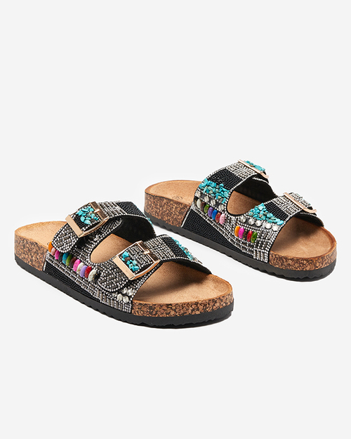 Чорні жіночі тапочки з різнокольоровими камінчиками Dusana - Взуття