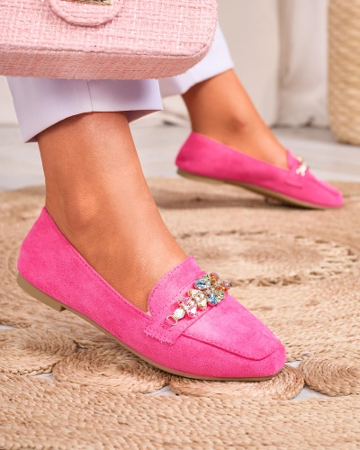 Неонові рожеві жіночі мокасини Royalfashion з кристалами Olkeri