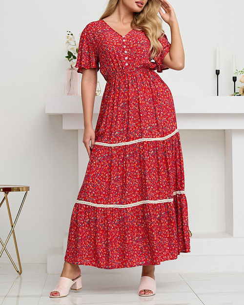 Жіноча червона довга літня сукня з квітами - Одяг