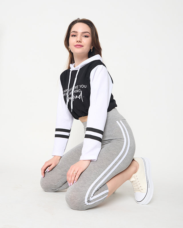 Šedé dámské legíny s pruhy - Oblečení