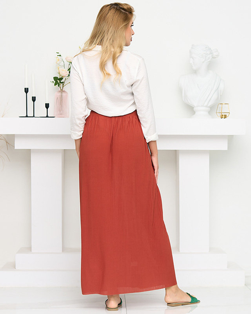Жіноча плісована спідниця міді коралового кольору на гудзиках - Взуття