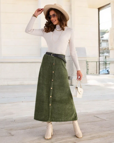 Royalfashion Dámská midi sukně s ozdobnými knoflíky