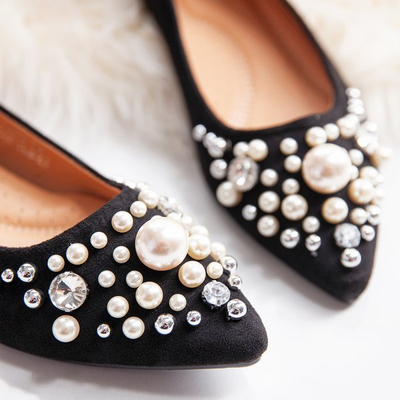 Černé baleríny s perlami a zirkony Eithne - Obuv 1
