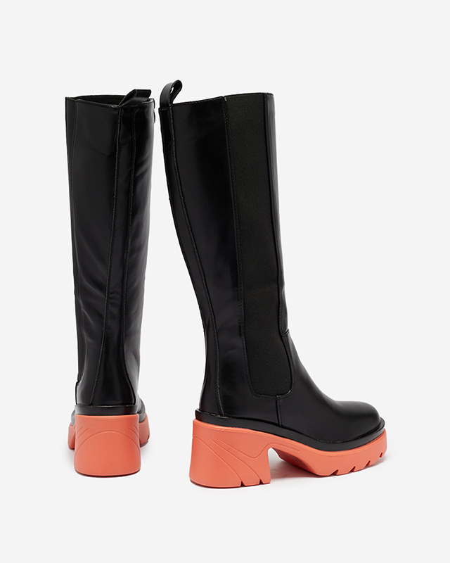 Černé dámské kozačky na masivní korálové podrážce Beris - Footwear