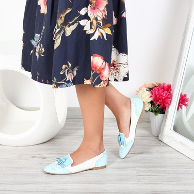 Błękitno-ecru mokasyny stylizowane- Obuwie