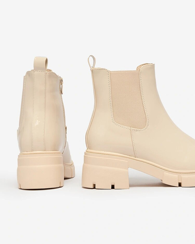 Royalfashion Бежеві лаковані жіночі утеплені черевики Angel Steps