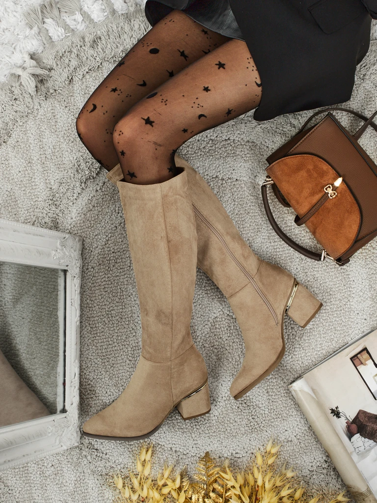 Dámské kozačky eko semišové na sloupku Niefio