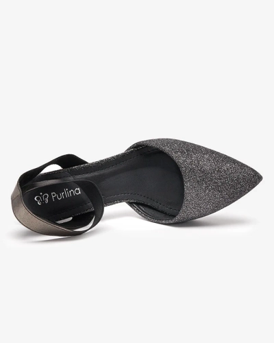 Dámské sandály na sloupku v grafitové barvě se třpytkami Brossi - Obuv